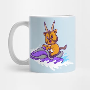 Cute Oryx Riding Ski Boat Cartoon Mug